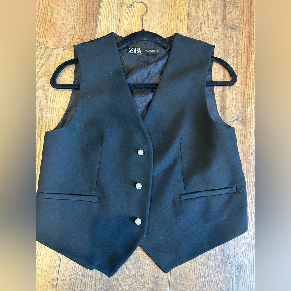 Zara Women's Black Vest with Pearl buttons- Sz S